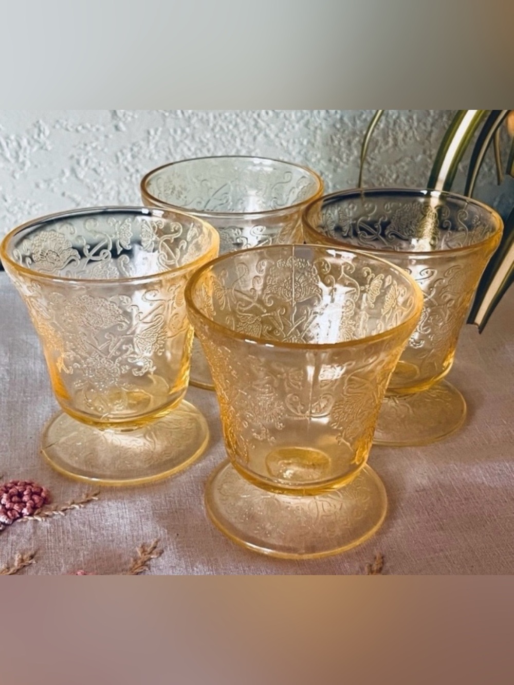 Vintage Federal Glass Madrid Amber Sherbet Cups Set 4 Depression Dessert Glasses